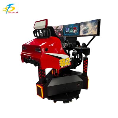 Borne d'arcade de course rouge à 3 écrans – Rotation à 360°, retour de force, audio 3D, taux de rafraîchissement élevé, simulateur de conduite VR immersif pour les centres de loisirs et les salles d'arcade