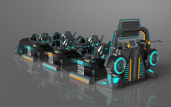 Un navire de guerre volant amusant 6 sièges Cinéma VR. Structure d'action individuelle, sièges extensibles, grand écran arrière, 55 jeux, lunettes DPVR E3-S et moniteur 32 pouces