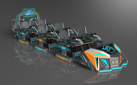 Un navire de guerre volant amusant 6 sièges Cinéma VR. Structure d'action individuelle, sièges extensibles, grand écran arrière, 55 jeux, lunettes DPVR E3-S et moniteur 32 pouces