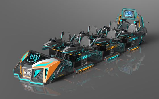 Un navire de guerre volant amusant 6 sièges Cinéma VR. Structure d'action individuelle, sièges extensibles, grand écran arrière, 55 jeux, lunettes DPVR E3-S et moniteur 32 pouces